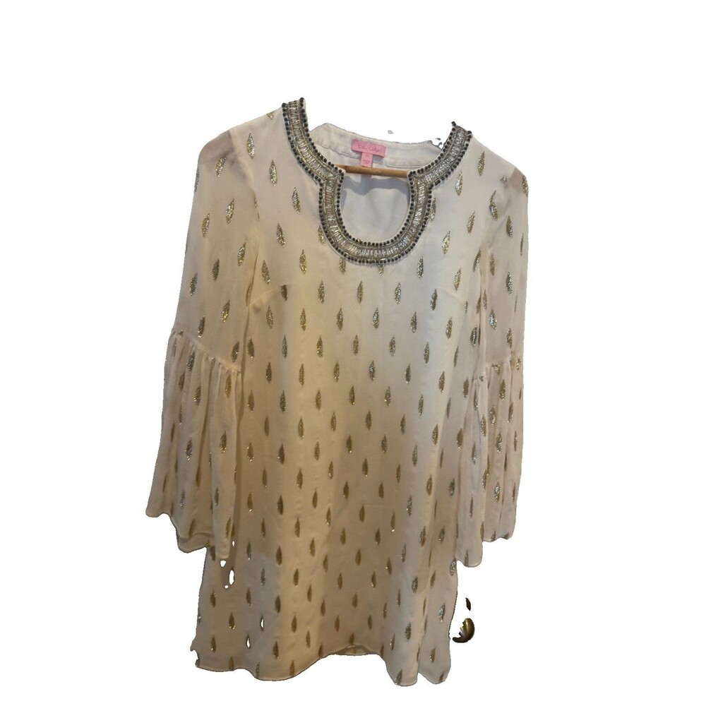 Lilly Pulitzer Amory Silk Dress Diamond Metallic Clip Resort white sz 0